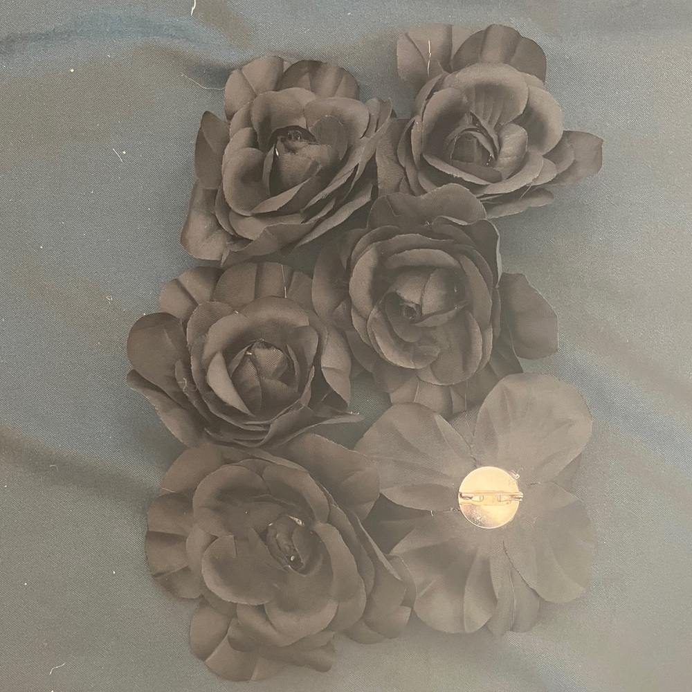 Elegant Black Rose Brooch Set of 6 for $16
